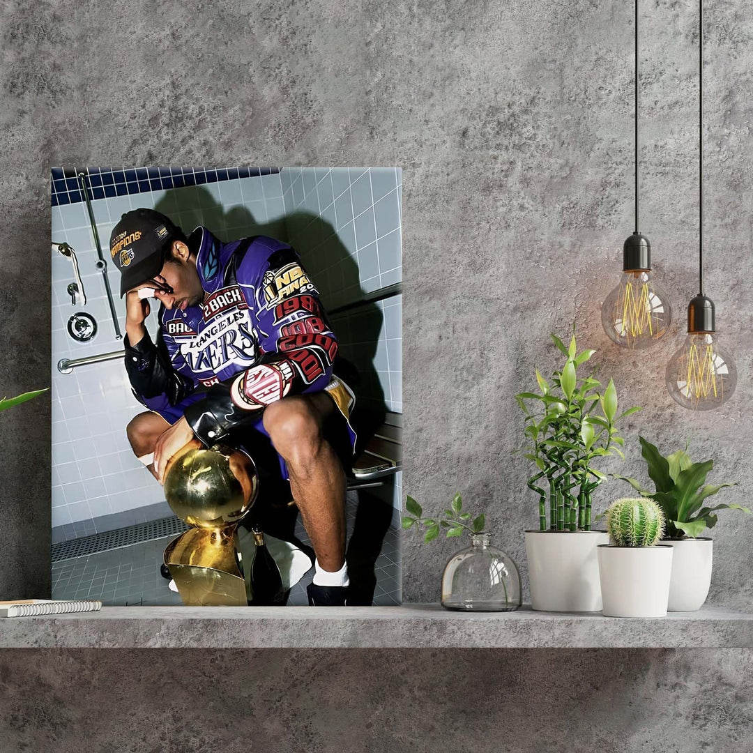 Kobe Bryant Canvas Wall Art Decor -  Iconic Lakers Championship Celebration Artwork, Trophy and Team Tribute, Bold NBA Finals Victory Poster for Office, Home or Game Room Wall Decoration