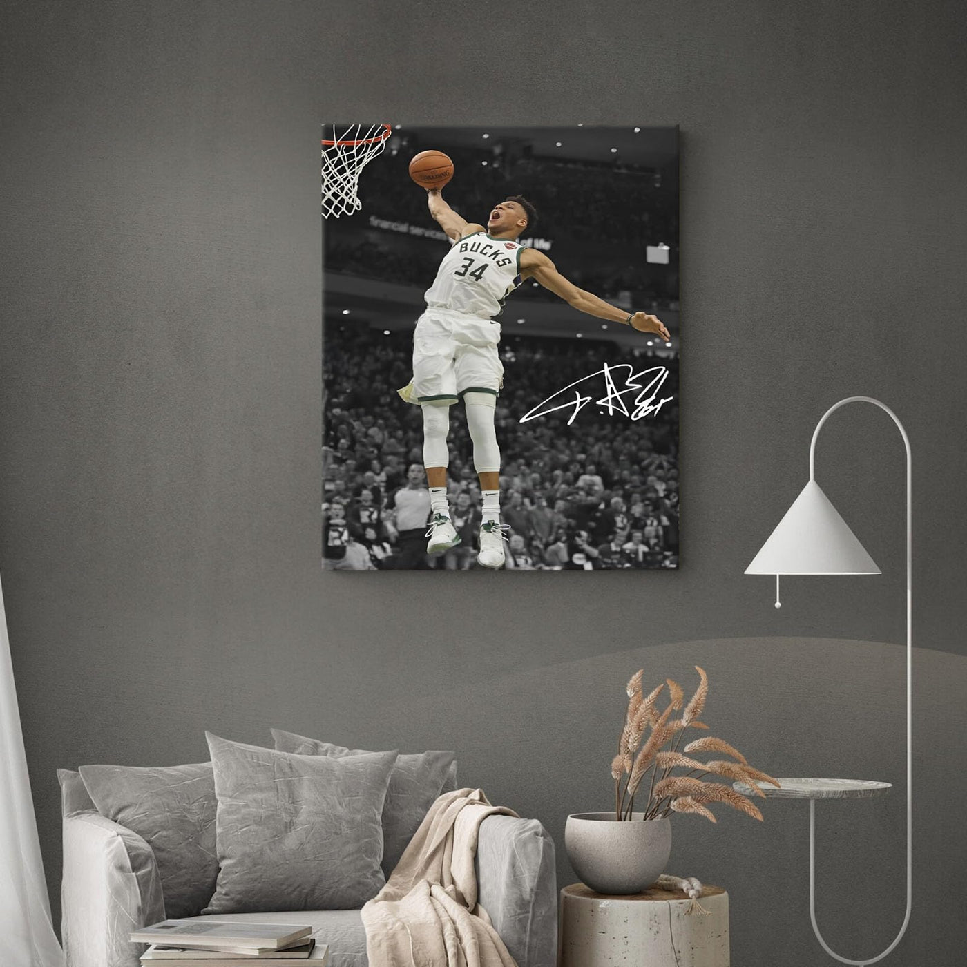 Giannis Antetokounmpo Dunk Print Poster for Bedroom Living Room Wall Decor, NBA Star Oil Painting Inspirational Sports Pictures Decoration