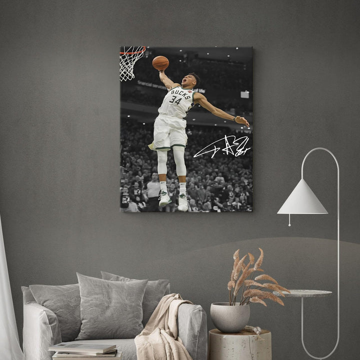 Giannis Antetokounmpo Dunk Print Poster for Bedroom Living Room Wall Decor, NBA Star Oil Painting Inspirational Sports Pictures Decoration