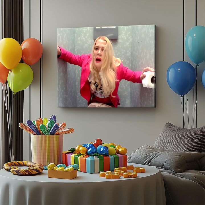 Humor Framed Canvas Wall Art Bathroom Decor White Chicks Comedy Movies Poster Toilet Scene Print Painting Pop Satire Modern Artwork for Living Room Dorm Wall Home Decorations