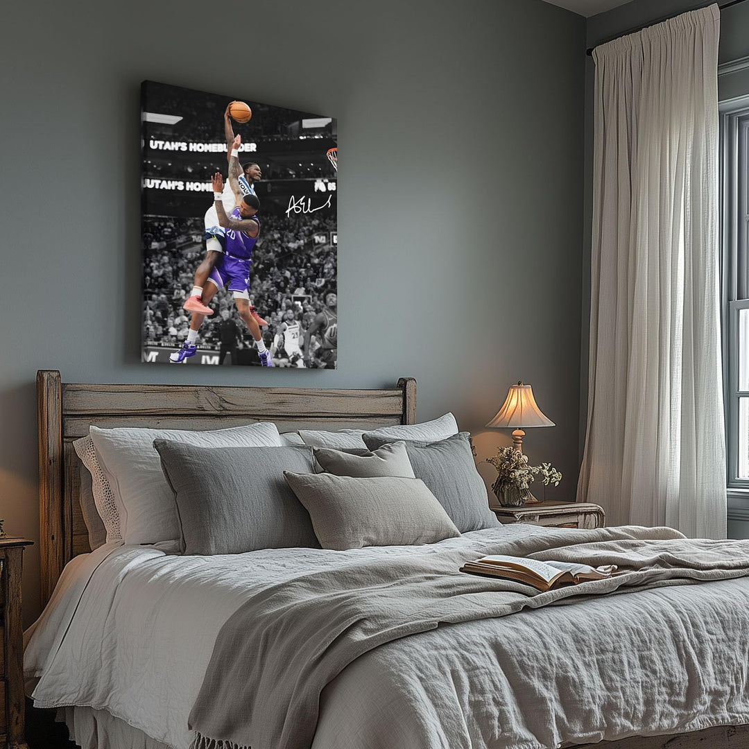 Basketball Canvas Wall Art, Exciting Anthony Edwards Dunk Print Poster for Bedroom Living Room Wall Decor, NBA Star Oil Painting Inspirational Sports Pictures Decoration