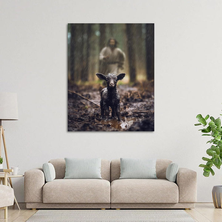 Jesus and Lamb Canvas Wall Art Black Sheep Lost Picture Wall Art Canvas Print Christian Home Decor