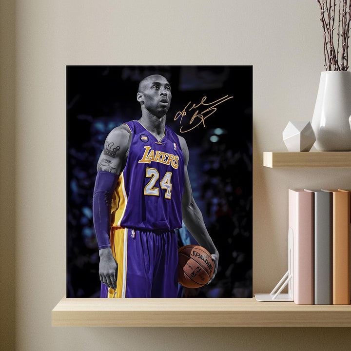 Kobe Bryant Canvas Wall Art Decor - Iconic Los Angeles Lakers No. 24 Basketball Artwork with Autograph Style Print, Inspirational Sports Canvas for Home, Office or Gym Wall Decor