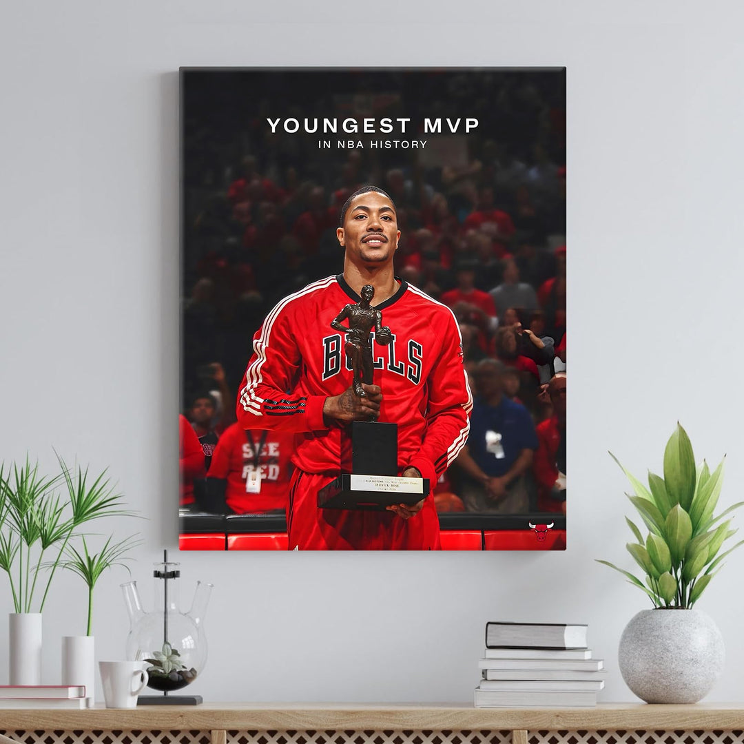 Derrick Rose Canvas Wall Decor, Youngest MVP Pictures Print NBA Poster Print Chicago Bulls Legend Superstar Cover Oil Painting Living Room Office Study Game Room
