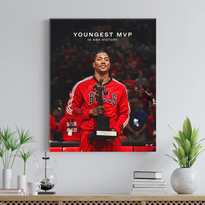 Derrick Rose Canvas Wall Decor, Youngest MVP Pictures Print NBA Poster Print Chicago Bulls Legend Superstar Cover Oil Painting Living Room Office Study Game Room