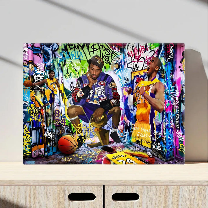 Kobe Bryant Canvas Wall Art Decor - Graffiti-Inspired Basketball Tribute Featuring Lakers Iconic Moments, Mamba Mentality Design for Living Room or Office Wall Decor