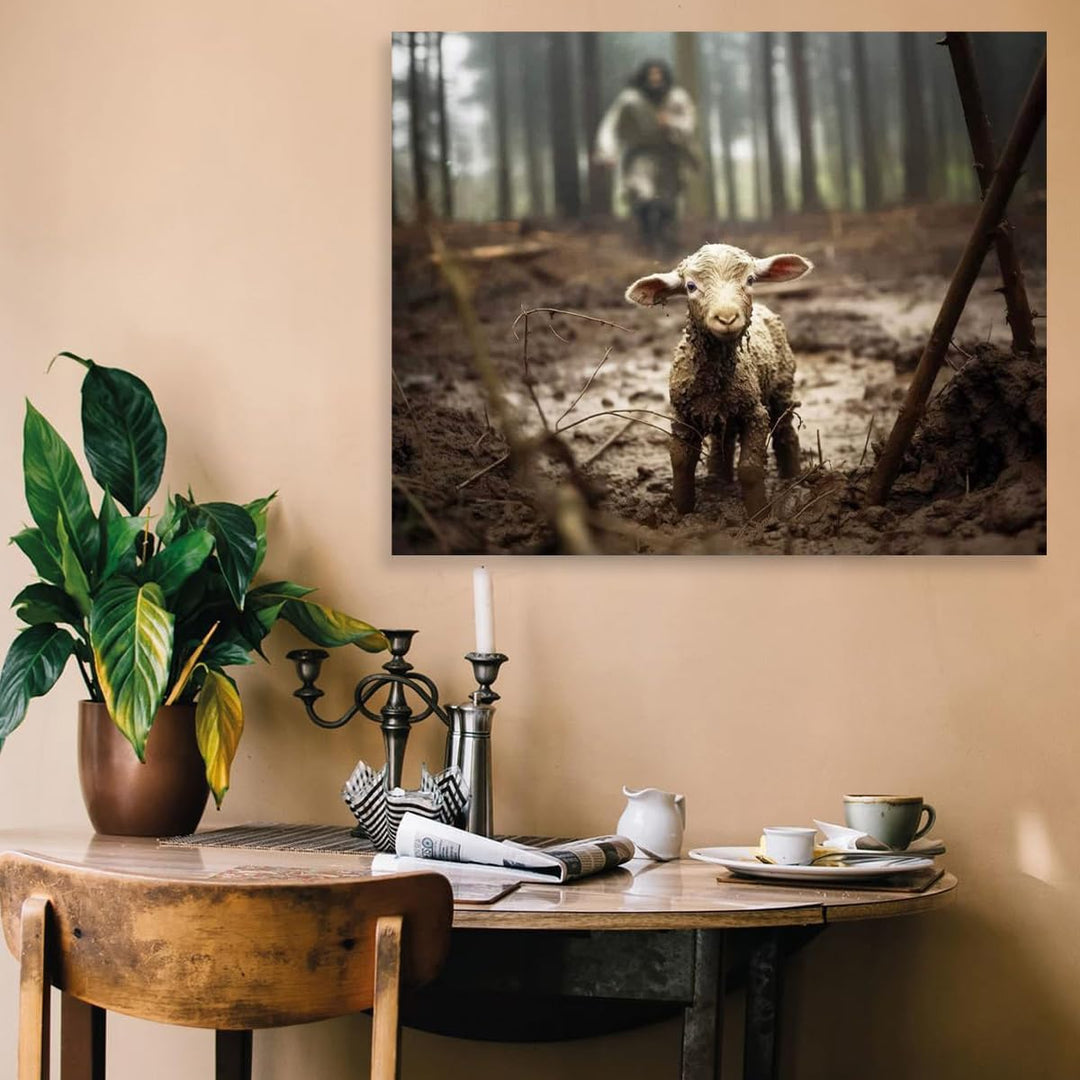 Jesus and Lamb Canvas Wall Art Jesus Running After Lost Lamb Picture Wall Art Canvas Print Christian Home Decor