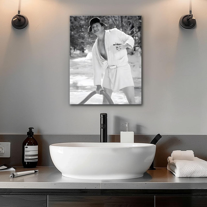Funny Framed Canvas Wall Art Bathroom Decor Black and White Comedy Cousin Eddie Movies Poster Oil Painting Modern Toilet Artwork for Living Room Dorm Wall Home Decoration