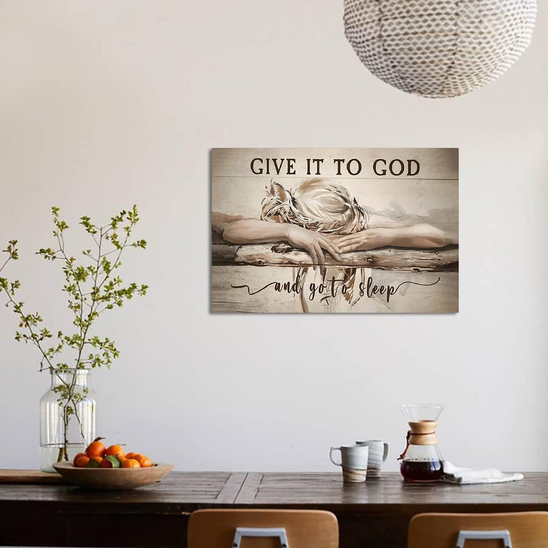 Inspirational Canvas Wall Art - 'Give It to God, and Go to Sleep' Quote - Christian Wall Art for Bedroom House Decor