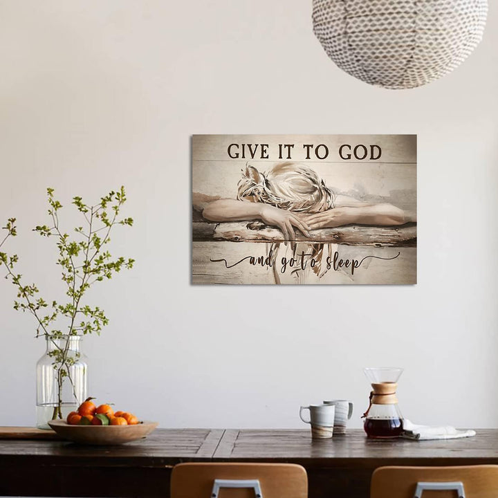 Inspirational Canvas Wall Art - 'Give It to God, and Go to Sleep' Quote - Christian Wall Art for Bedroom House Decor