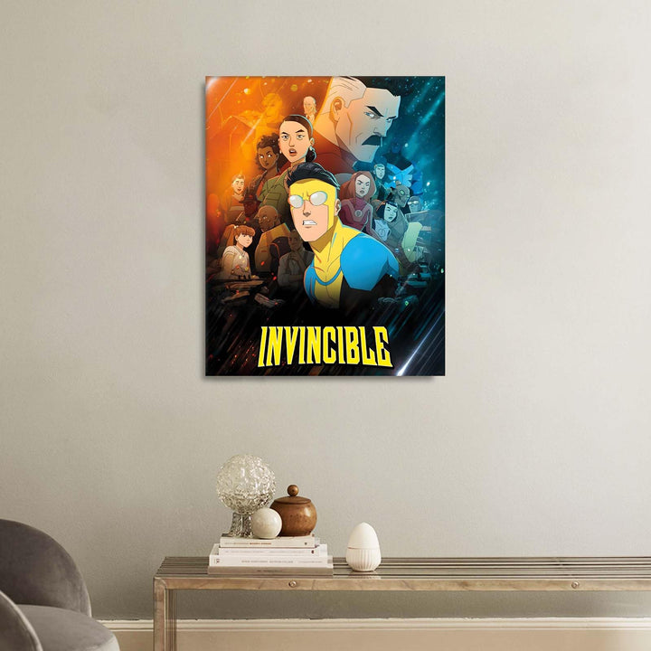 Invincible Hero Canvas Wall Art, Abstract Superhero Portrait Print Poster, Graphic Novel Framed Wall Aesthetic Artwork Painting for Game Room, Bedroom, Office or Fan Decor