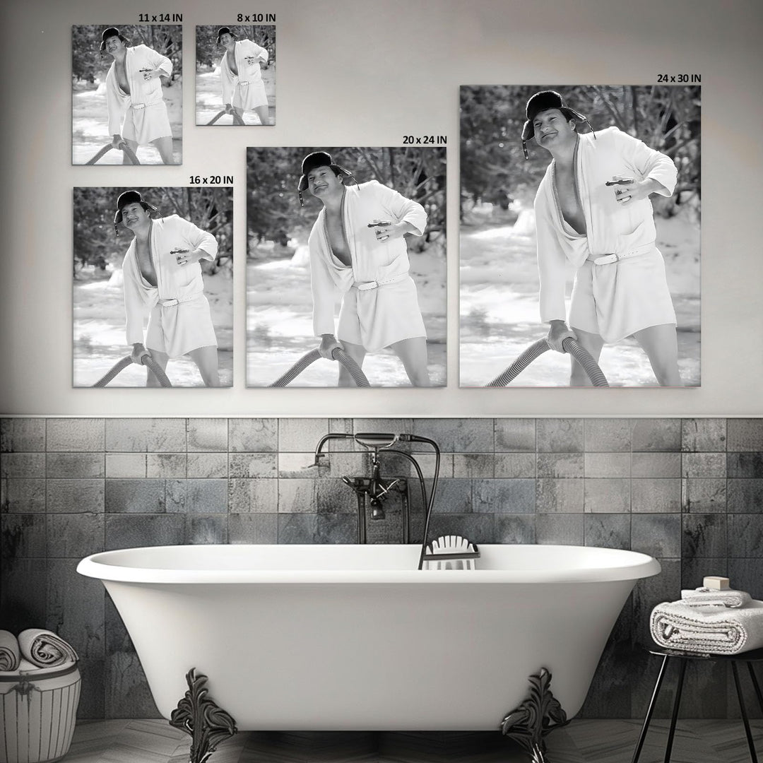 Funny Framed Canvas Wall Art Bathroom Decor Black and White Comedy Cousin Eddie Movies Poster Oil Painting Modern Toilet Artwork for Living Room Dorm Wall Home Decoration