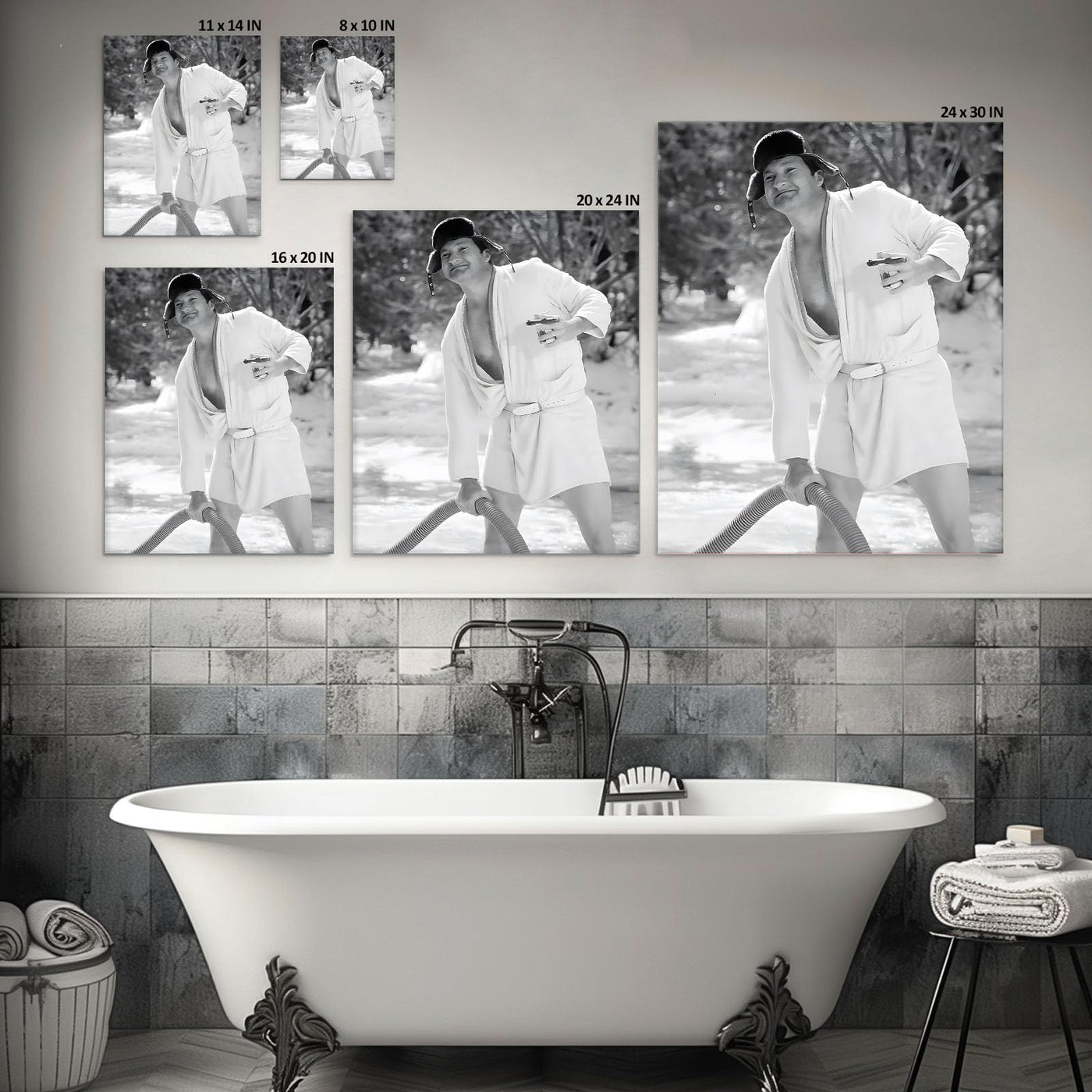 Funny Framed Canvas Wall Art Bathroom Decor Black and White Comedy Cousin Eddie Movies Poster Oil Painting Modern Toilet Artwork for Living Room Dorm Wall Home Decoration