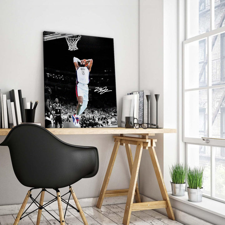 NBA Canvas Wall Art Decor - LeBron James Iconic Dunk for Team USA, Basketball Olympic Moment, Patriotic Sports Poster for Home