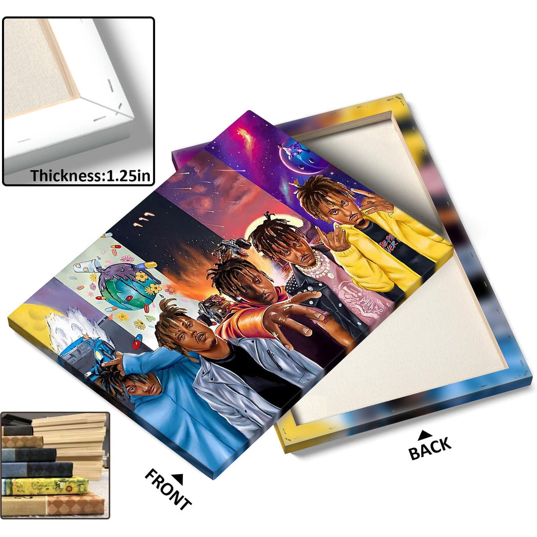 Juice WRLD Canvas Wall Art Evolution Collage Wall Decor Vibrant Rapper Print Poster, Inspirational Music Aesthetic Picture Artwork for Bedroom Game Room Living Room Bar Studio Decor
