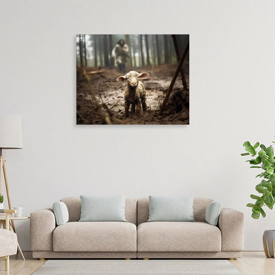 Jesus and Lamb Canvas Wall Art Jesus Running After Lost Lamb Picture Wall Art Canvas Print Christian Home Decor