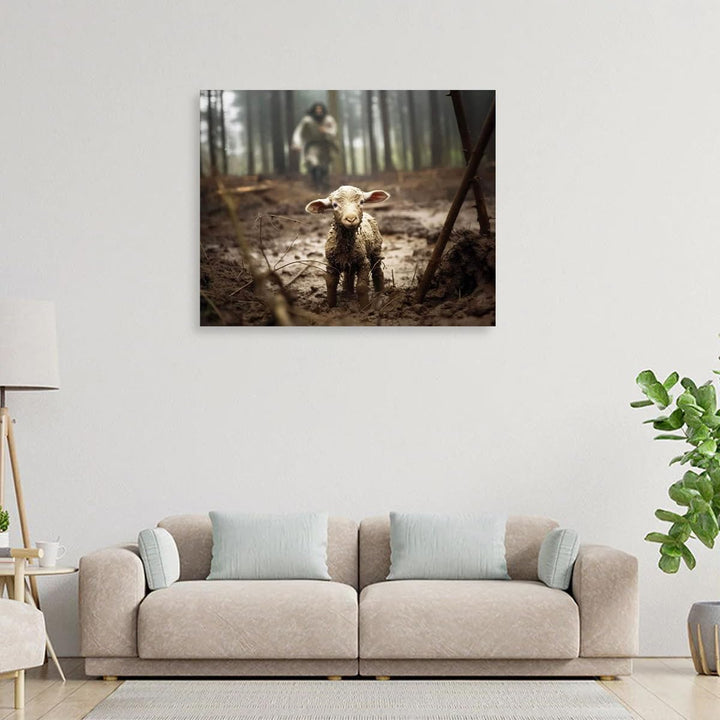 Jesus and Lamb Canvas Wall Art Jesus Running After Lost Lamb Picture Wall Art Canvas Print Christian Home Decor