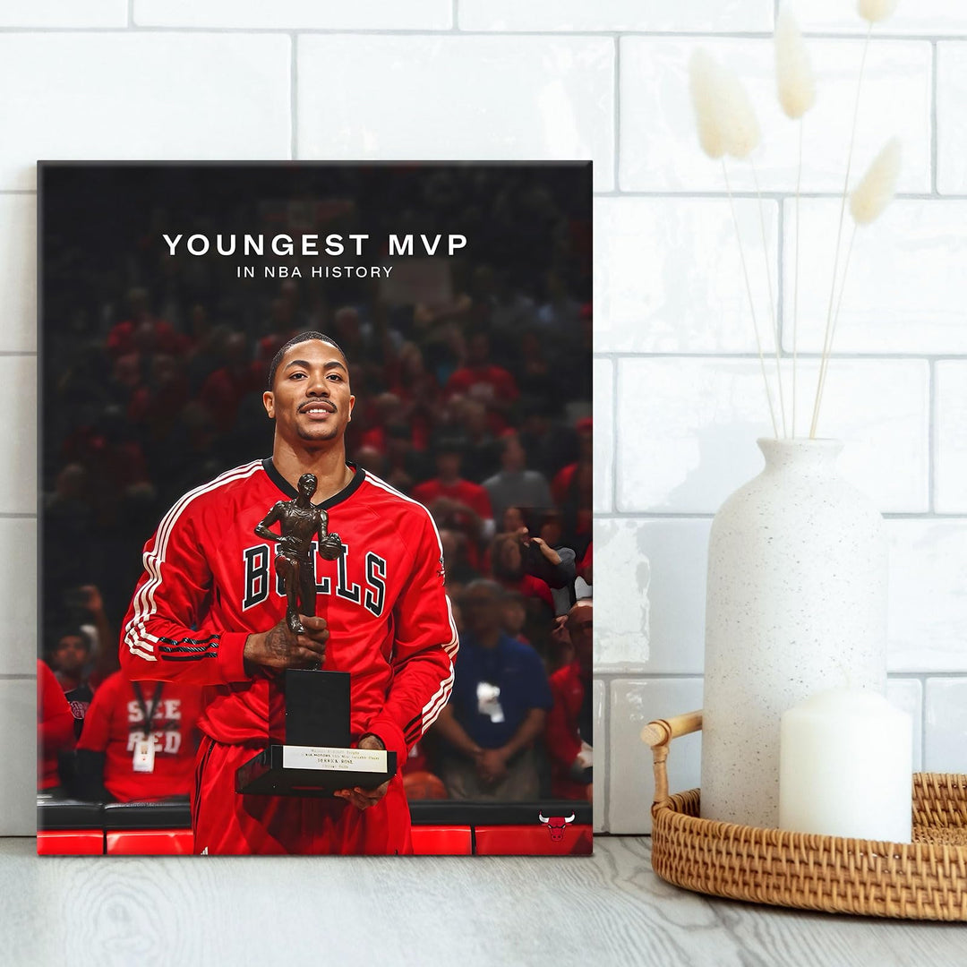 Derrick Rose Canvas Wall Decor, Youngest MVP Pictures Print NBA Poster Print Chicago Bulls Legend Superstar Cover Oil Painting Living Room Office Study Game Room
