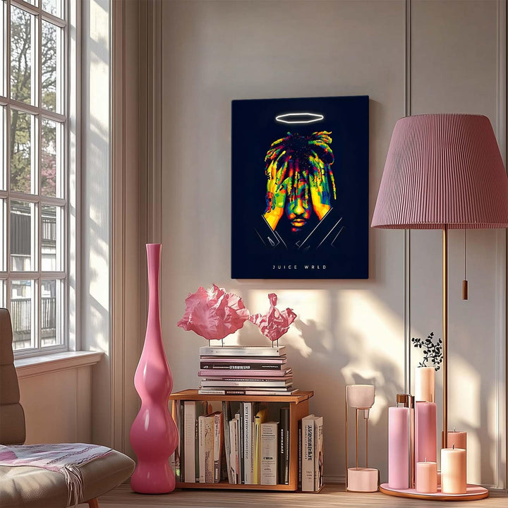 Juice WRLD Halo Canvas Wall Art Vibrant Neon Rapper Poster, Inspirational Pop Art Picture Prints, Music Aesthetic Wall Decor for Living Room Bedroom Game Room Bar Studio