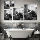 Funny Framed Canvas Wall Art Bathroom Decor Black and White Comedy Elf Movies Poster Bathroom Oil Painting Modern Toilet Artwork for Living Room Dorm Wall Home Decoration