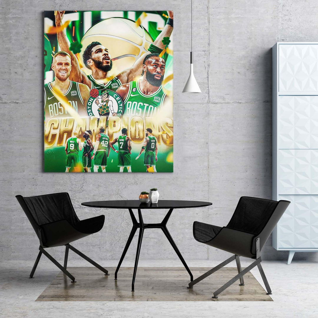 2024 Boston Celtics 2024 NBA Champions Team Composite Canvas Wall Art Painting, Gifts for Basketball Player Fans, NBA Champions Team Pictures Print On Canvas for Home Decoration