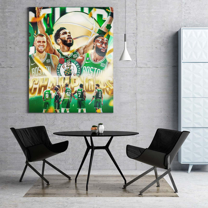 2024 Boston Celtics 2024 NBA Champions Team Composite Canvas Wall Art Painting, Gifts for Basketball Player Fans, NBA Champions Team Pictures Print On Canvas for Home Decoration