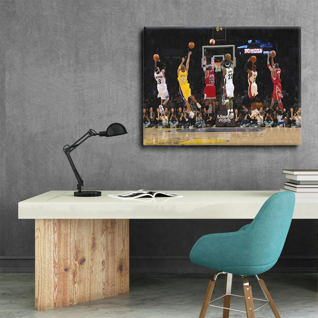 Basketball Legends Canvas Wall Art Print Poster, Iconic Sports Stars Shooting Inspirational Picture, Motivational Photography Wall Decor for Gym Dorm Home Office Living Room Bedroom