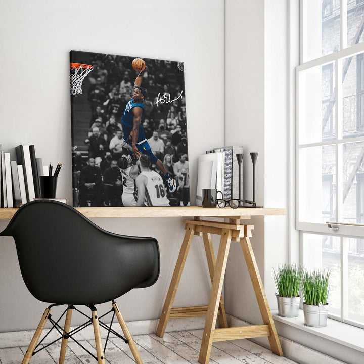 NBA Canvas Wall Art Decor - Anthony Edwards Iconic Dunk, Timberwolves Slam Dunk Action, High-Flying Basketball Moment, Sports Poster for Home