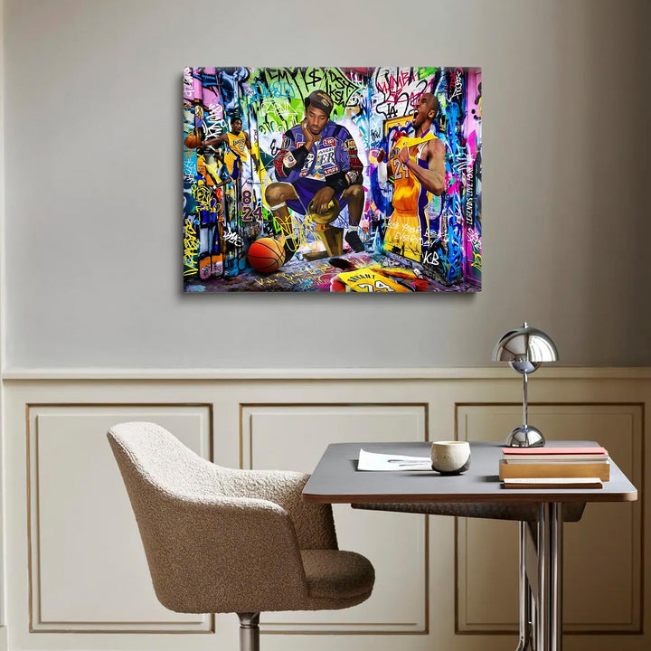 Kobe Bryant Canvas Wall Art Decor - Graffiti-Inspired Basketball Tribute Featuring Lakers Iconic Moments, Mamba Mentality Design for Living Room or Office Wall Decor