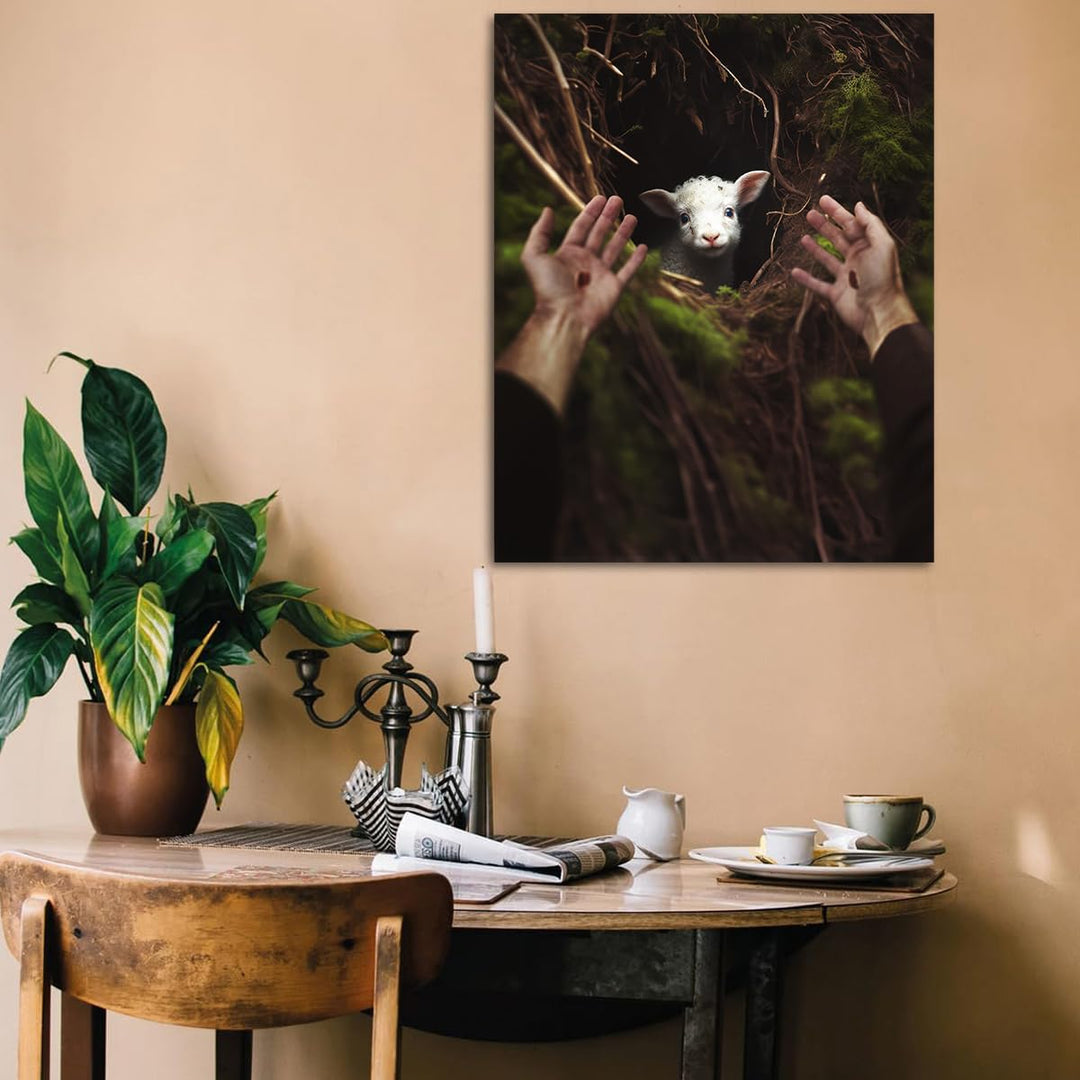 Jesus and Lamb Canvas Wall Art Jesus Reaches Down to Rescue A Lamb Picture Wall Art Canvas Print Christian Home Decor