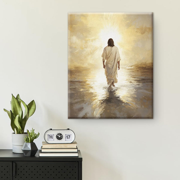Jesus Walking on Water Wall Decor, Inspirational Religious Artwork for Living Room Bedroom Office, Framed Ready to Hang Faith Painting, Unique Gift