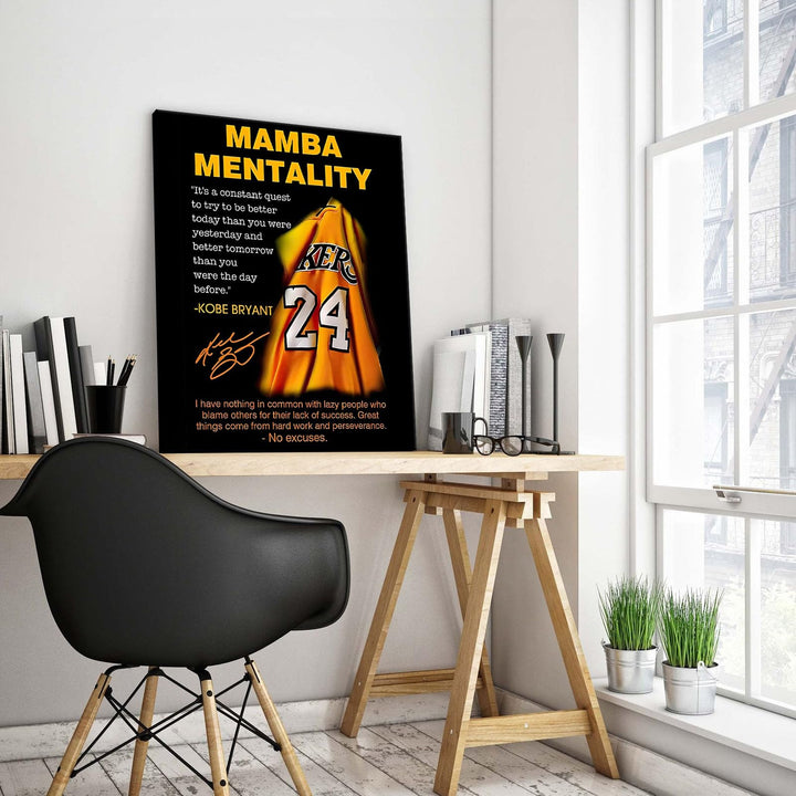Kobe Bryant Canvas Wall Art Decor - Mamba Mentality Poster with Iconic Jersey and Inspirational Quotes, Motivational Artwork for Home