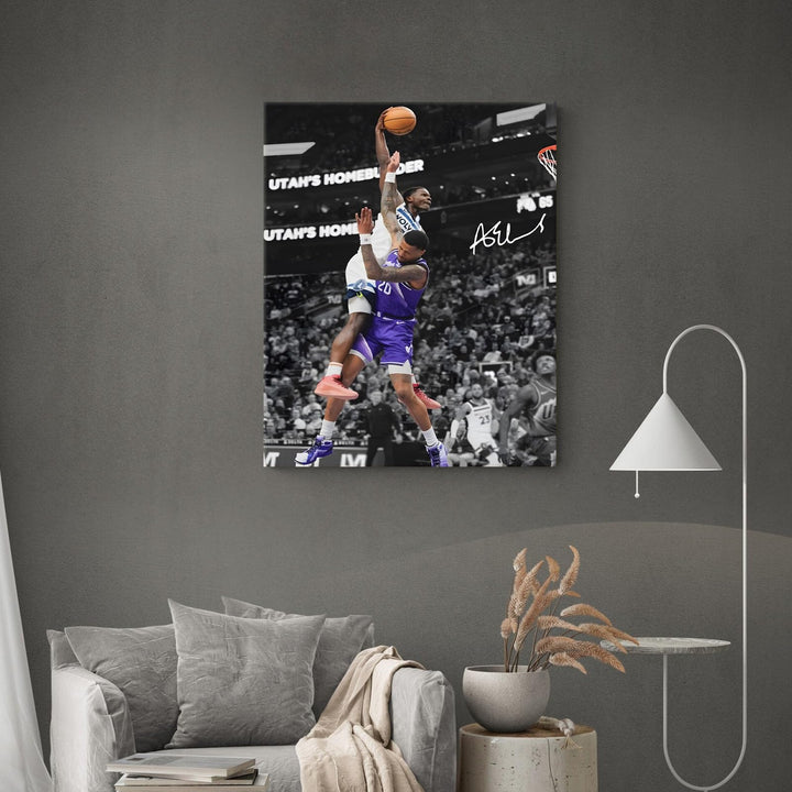 Basketball Canvas Wall Art, Exciting Anthony Edwards Dunk Print Poster for Bedroom Living Room Wall Decor, NBA Star Oil Painting Inspirational Sports Pictures Decoration