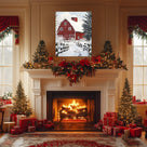 ART Christmas Canvas Wall Decor Festive Print, Red Barn Snow Scene Wall, Winter Farm Holiday Pictures Print Poster Framed Artwork for Living Room and Bedroom Décor