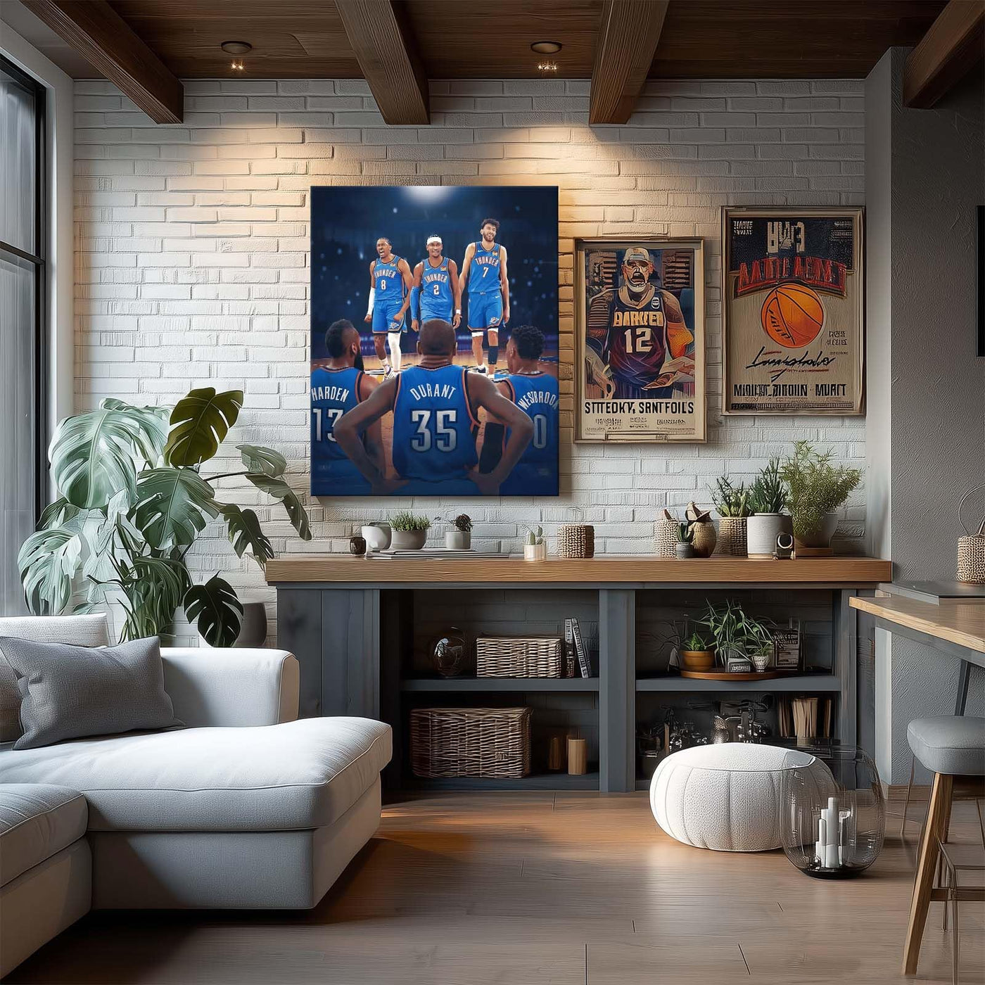 2025 NBA Western Conference Finals Canvas Wall Art, OKC Thunder Rising Stars vs Big Three Picture Print, Past Meets Present Basketball Poster Framed Painting for Bedroom
