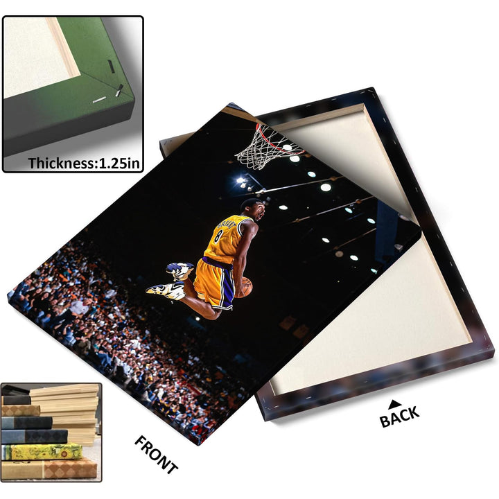 Kobe Bryant Canvas Wall Art Decor -Iconic Dunk Lakers No. 8 Action Shot, Basketball Legend Poster Print for Sports Fans, Dynamic Home and Office Wall Decor