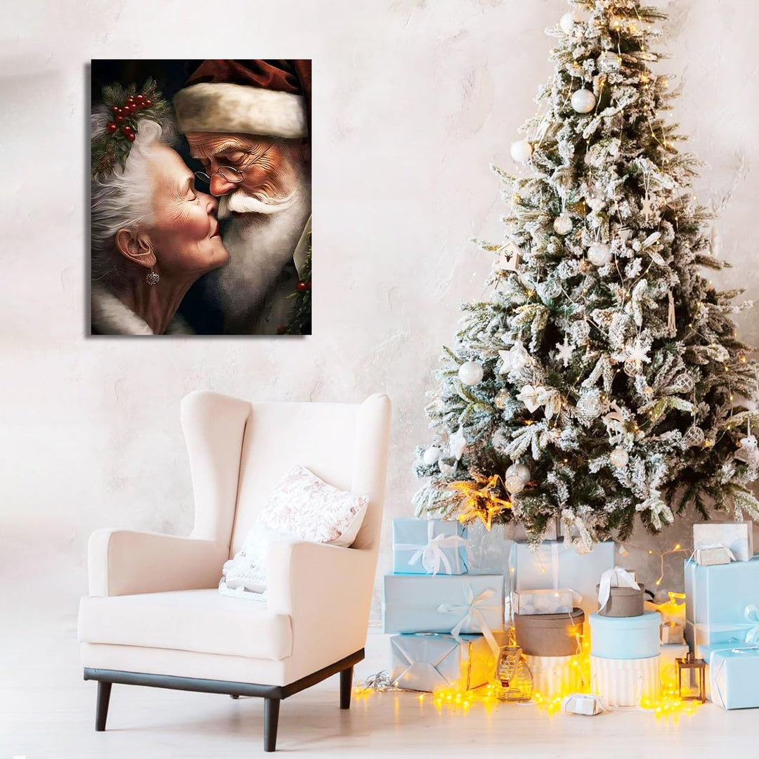 Christmas Wall Decor Mr. and Mrs. Santa Claus Canvas Print Festive Christmas Wall Art Decor for Living Room Bedroom Kitchen Wedding Anniversary Decoration