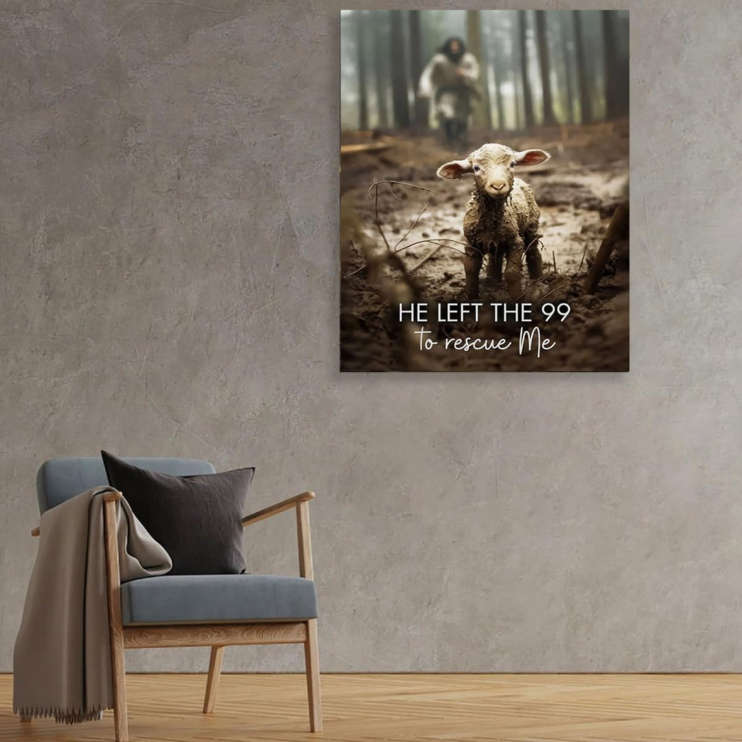 Jesus With The Sheep Wall Art Jesus Running After Lamb Canvas Print He Left the 99 to Rescue Me jesus and Lost Sheep Christian Wall Art