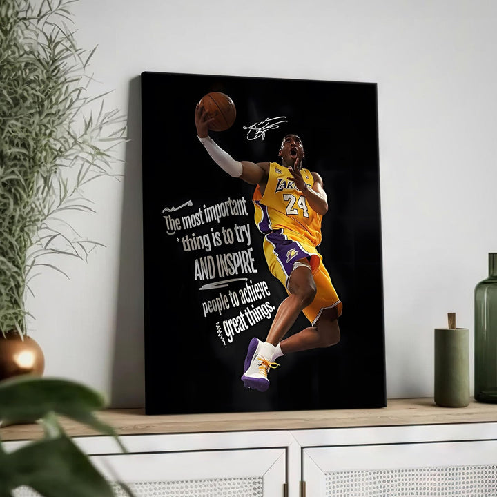 Kobe Bryant Canvas Wall Art Decor - 8X10 inch Inspirational Dunk, Lakers No. 24 Basketball Poster, Black Background Canvas Print for Home Office or Sports Room Decoration