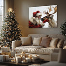 Santa Claus and Reindeer Christmas Canvas Wall Art Decor - Heartwarming Holiday Decor with Santa and His Reindeer, Ideal Addition to Living Room