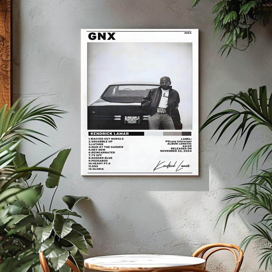 Kendrick Lamar Cover Canvas Wall Art, GNX Album Monochrome Hip-Hop Poster Modern Urban Music Aesthetic Picture Canvas Artwork Music Decor for Living Room Bedroom Studio