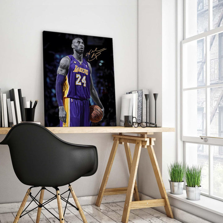 Kobe Bryant Canvas Wall Art Decor - Iconic Los Angeles Lakers No. 24 Basketball Artwork with Autograph Style Print, Inspirational Sports Canvas for Home, Office or Gym Wall Decor