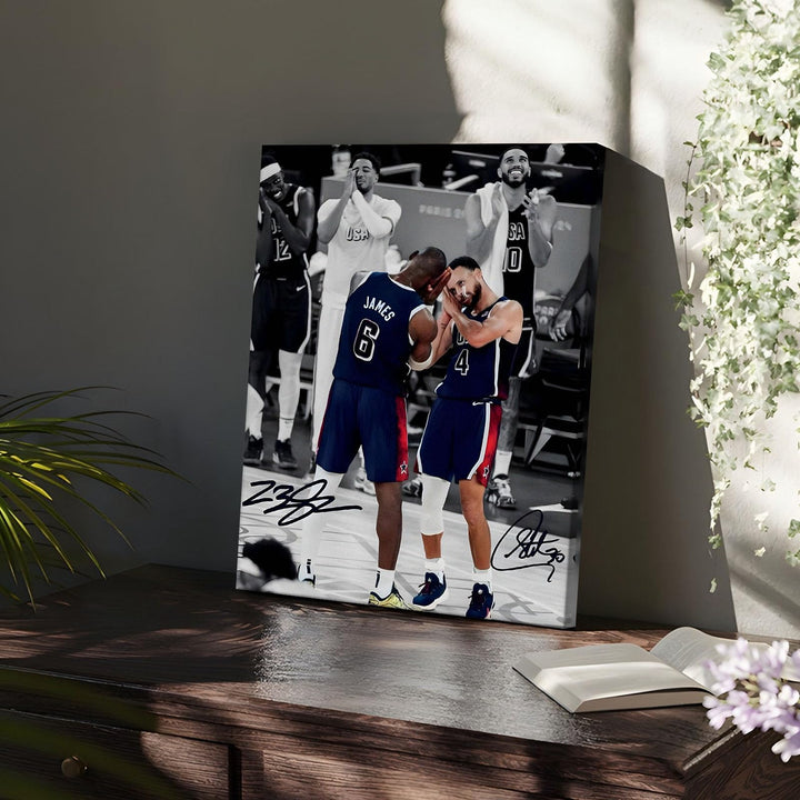 NBA Canvas Wall Art Decor - LeBron James and Stephen Curry Team USA Basketball Print Iconic Sleep Celebration Poster Sports Wall Art for Game Room Bedroom Living Room Man Cave Dorm Room Decor Gift for Basketball Fans