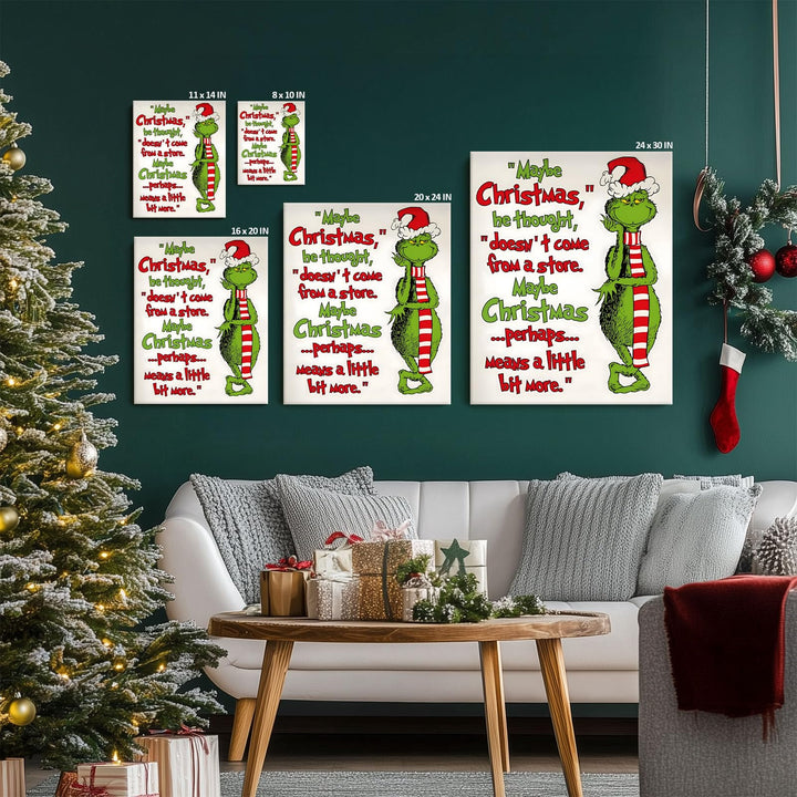 Christmas Canvas Wall Art Decor - “Maybe Christmas Means a Little Bit More” Holiday Quote Decor - 8x10 inch Whimsical Festive Wall Decoration for Room or Office - Premium Quality Canvas Print