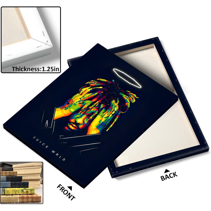 Juice WRLD Halo Canvas Wall Art Vibrant Neon Rapper Poster, Inspirational Pop Art Picture Prints, Music Aesthetic Wall Decor for Living Room Bedroom Game Room Bar Studio