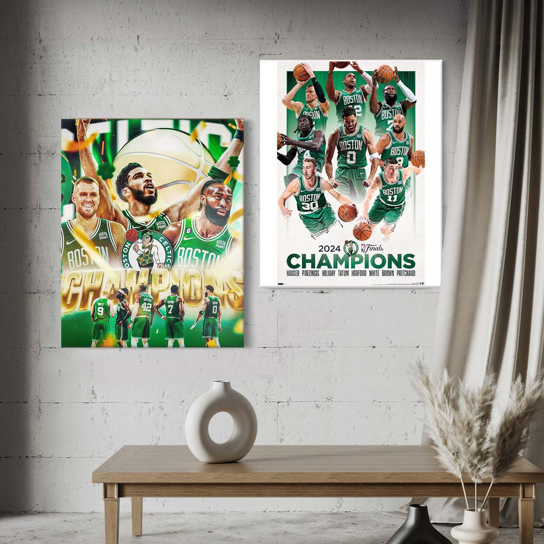 2024 Boston Celtics 2024 NBA Champions Team Composite Canvas Wall Art Painting, Gifts for Basketball Player Fans, NBA Champions Team Pictures Print On Canvas for Home Decoration