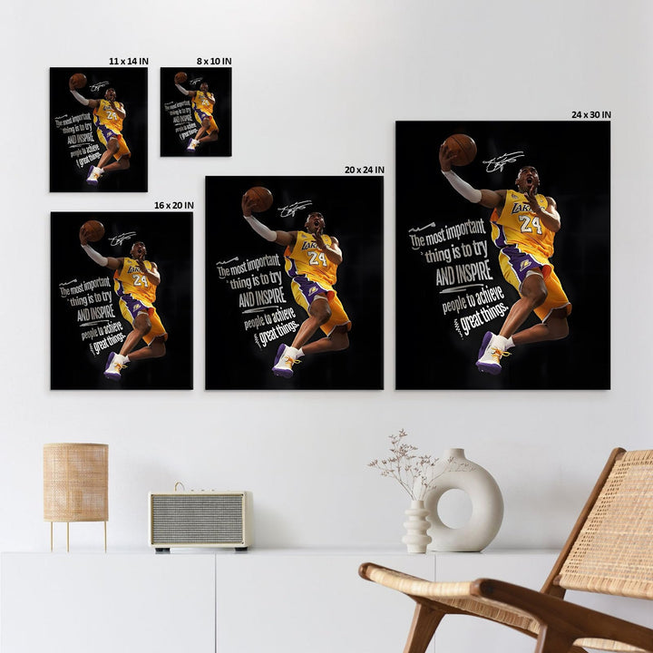 Kobe Bryant Canvas Wall Art Decor - 8X10 inch Inspirational Dunk, Lakers No. 24 Basketball Poster, Black Background Canvas Print for Home Office or Sports Room Decoration