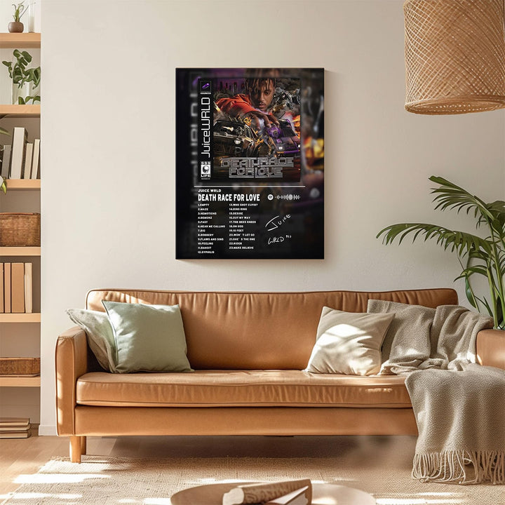 Juice WRLD Canvas Wall Art Death Race for Love Album Cover Poster, Intense Rap and Hip-Hop Inspired Prints Aesthetic for Bedroom Game Room Living Room Bar Studio Decor
