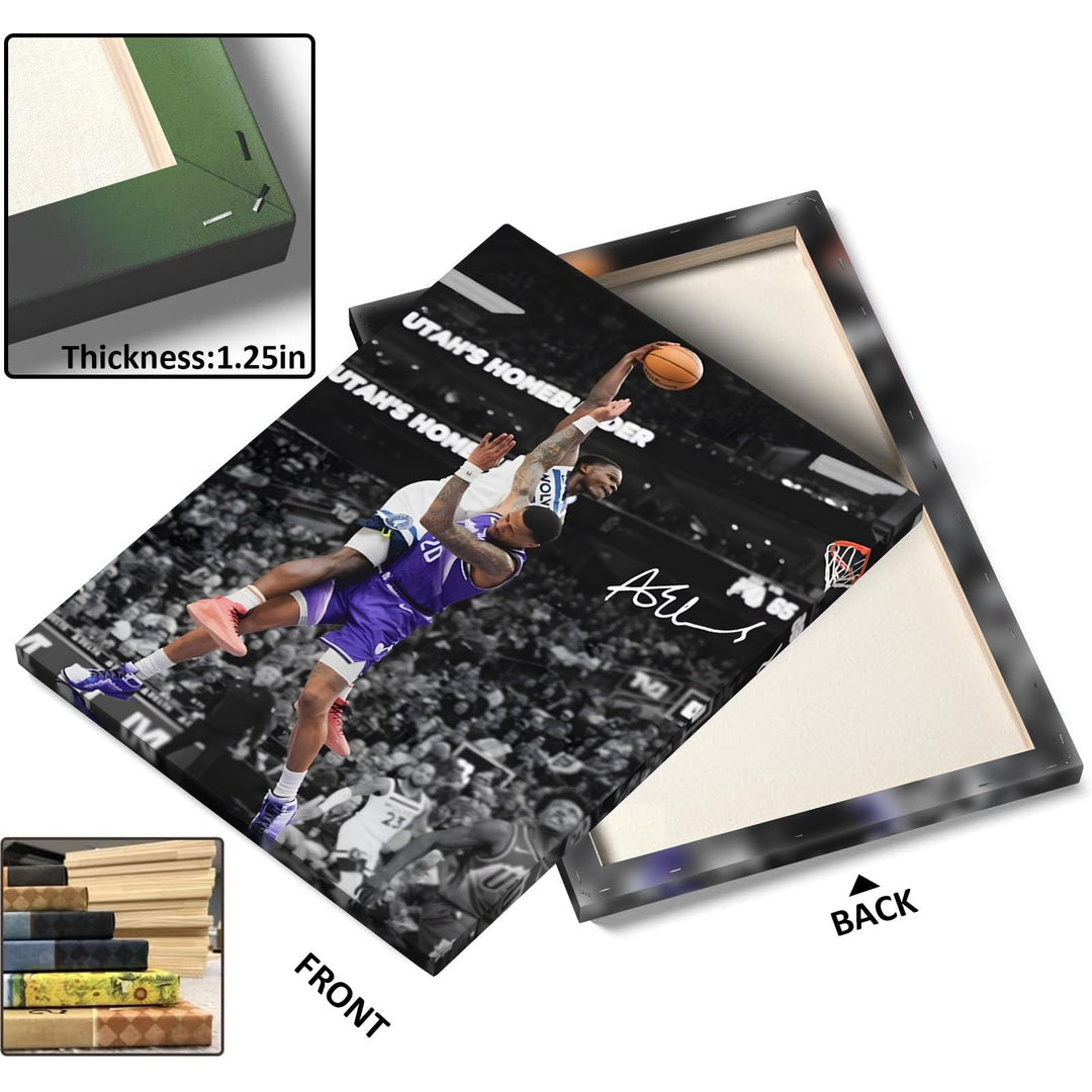 Basketball Canvas Wall Art, Exciting Anthony Edwards Dunk Print Poster for Bedroom Living Room Wall Decor, NBA Star Oil Painting Inspirational Sports Pictures Decoration