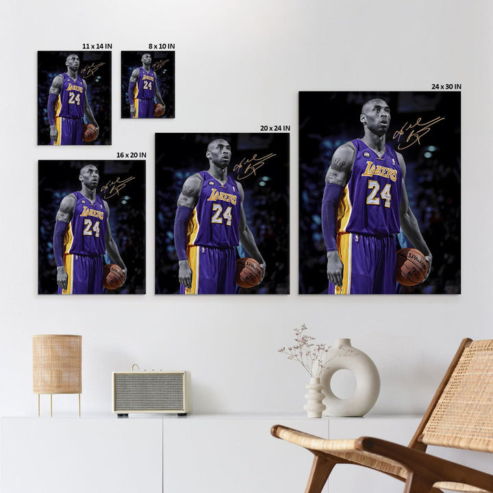 Kobe Bryant Canvas Wall Art Decor - Iconic Los Angeles Lakers No. 24 Basketball Artwork with Autograph Style Print, Inspirational Sports Canvas for Home, Office or Gym Wall Decor